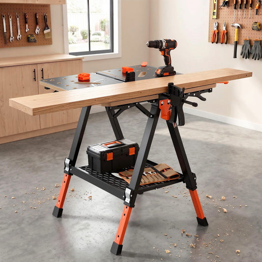 Heavy-Duty Portable Folding Work Table 454kg Adjustable Workbench