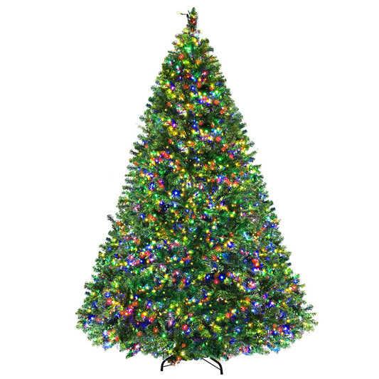 Pre-lit Christmas tree glowing multicolour