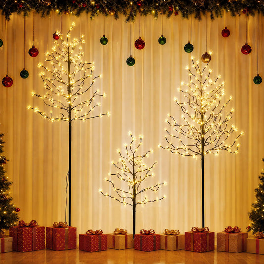 3-pack lighted birch trees warm white display