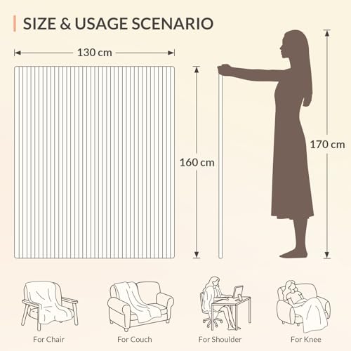 Electric Heated Blanket Throw, 160 x 130cm Cozy Soft Flannel & Sherpa Heating Blankets with 9 Fast Heat Levels & 2-10 Hours Timer, Warm Gifts for Women Mom Grandma, SAA Certified, White