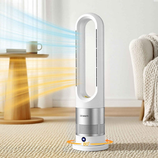 Bladeless Tower Fan Heater and Cooler 2in1 Portable Oscillation Fan for Bedroom Room Office Use White - Direct On Sale