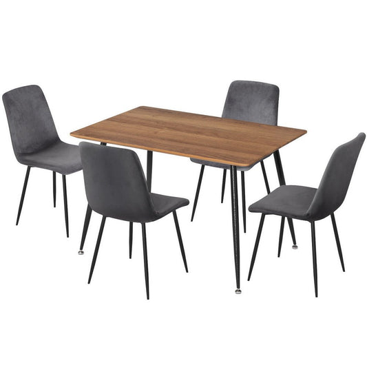 Caleb Dining Table and 4 Chairs Set Simple, Stylish, and Durable - Grey Velvet - Direct On Sale