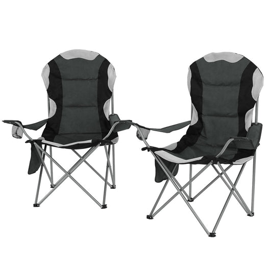 Camping Folding Chair Portable Outdoor Hiking Fishing Picnic Grey 2pcs - Direct On Sale