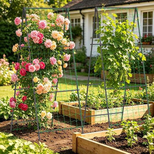 Powder-coated iron trellis with nylon netting