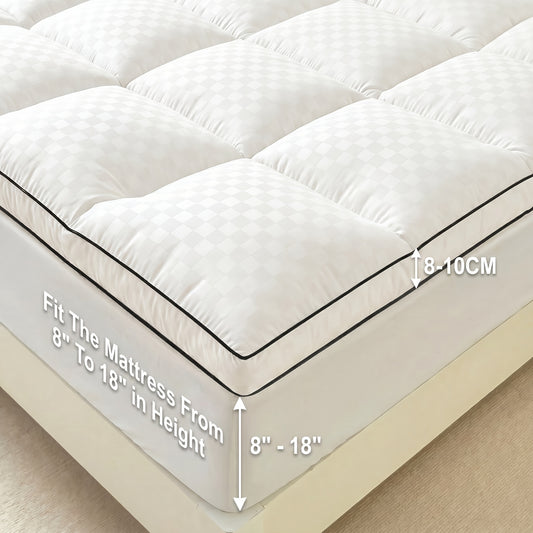 Quilted mattress protector fitted over a mattress corner
