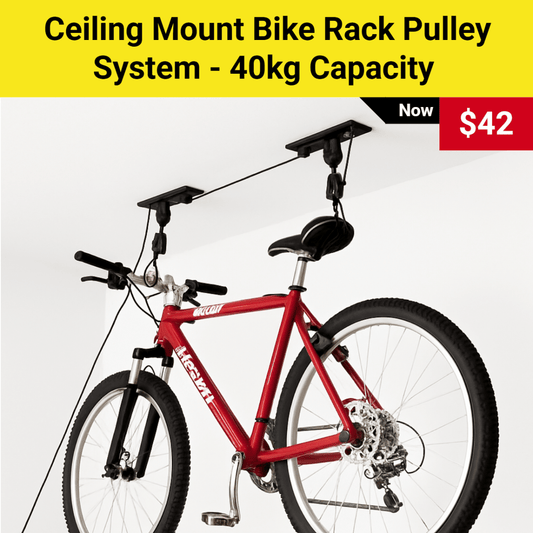 Ceiling Mount Bike Rack Pulley System - 40kg Capacity Ceiling Bike Storage Rack - Direct On Sale