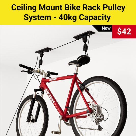 Ceiling Mount Bike Rack Pulley System - 40kg Capacity Ceiling Bike Storage Rack