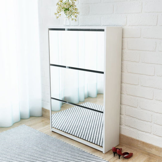 Chic Shoe Cabinet 3 - Layer Mirror White - Direct On Sale