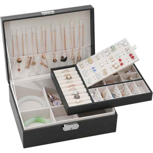 Elegant 2 - Tier Jewelry Box with Lock & Key - Direct On Sale