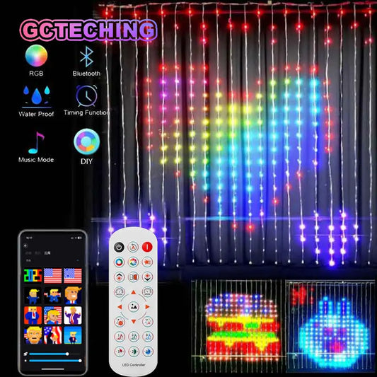 400 LED Smart Curtain Lights Bluetooth App LED String RGB Fairy Lights DIY Music Change Display for Window Bedroom Decoration