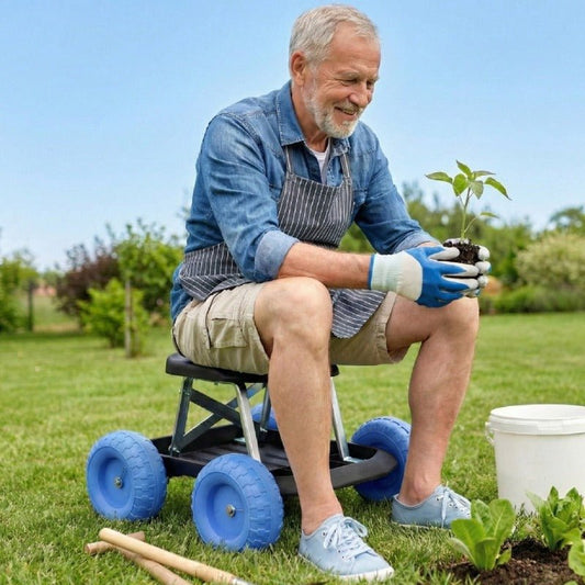 Heavy Duty Rolling Garden Seat - Work Stool with Tool Storage Tray, 200kg - Direct On Sale