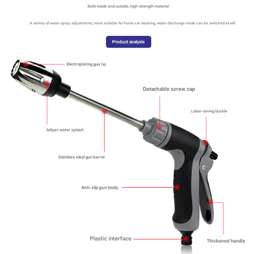 High Pressure Long Wand Water Spray Gun – Adjustable Jet Nozzle for Car Wash, Garden & Outdoor Cleaning - Direct On Sale
