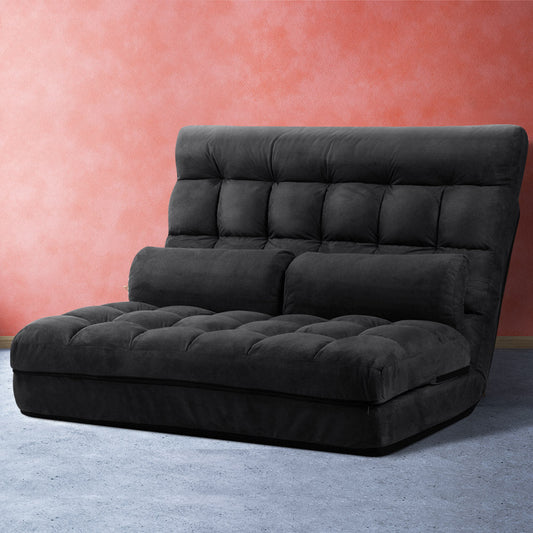 Lounge Sofa Bed 2 - seater Floor Folding Suede Charcoal - Direct On Sale