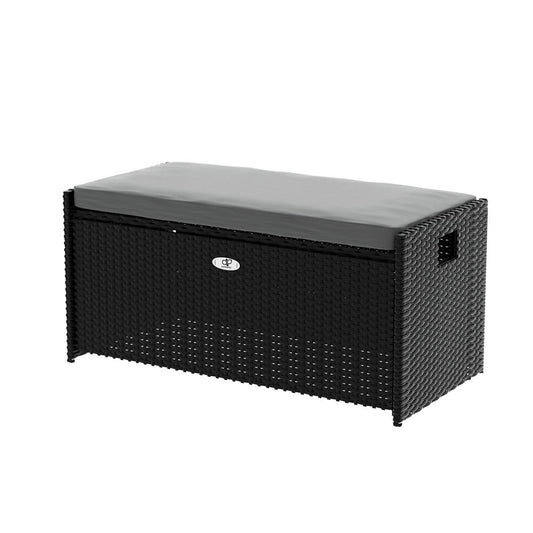 Outdoor Storage Bench Box Wicker Garden Sheds Tools Cushion Patio Furniture Black - Direct On Sale