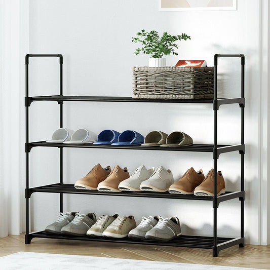 Shoe Rack 4 - tier 16 Pairs Stackable Black 80cm DIY Shoe Rack - Direct On Sale