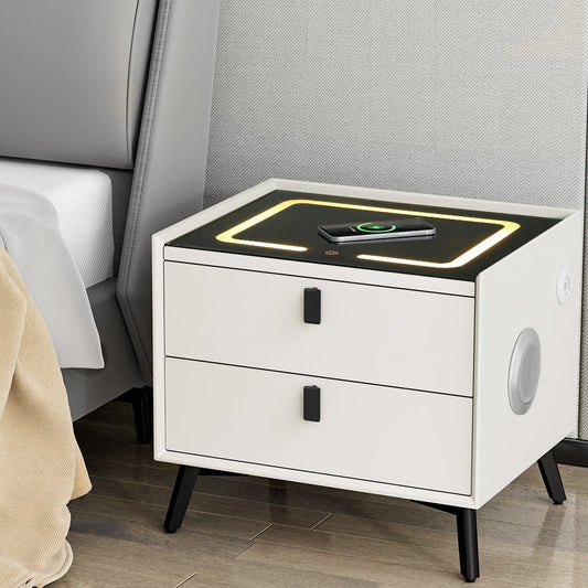 Smart Bedside Table 2 Drawers with Wireless Charging Ports LED White AIKA - Direct On Sale