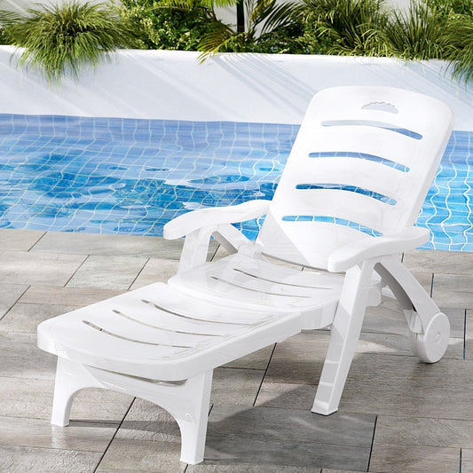 Sun Lounger Folding Chaise Lounge Chair Wheels Patio Outdoor Furniture - Direct On Sale