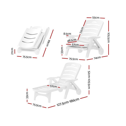 Sun Lounger Folding Chaise Lounge Chair Wheels Patio Outdoor Furniture - Direct On Sale