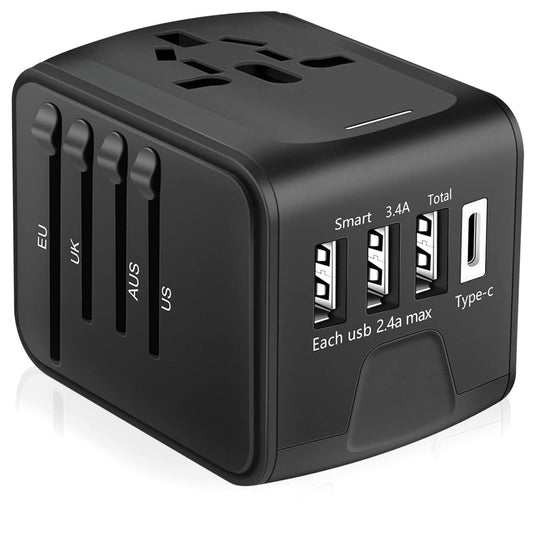 Universal International Travel Adapter - 3 USB Power Adapter + 1 Type C - Direct On Sale