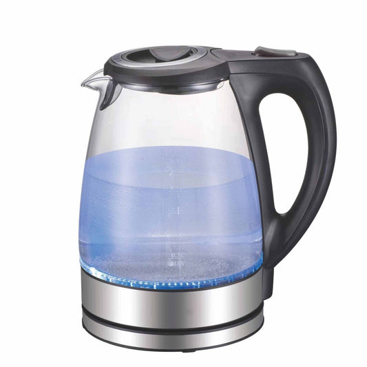 1.7L Electric Glass Kettle LED Blue Light 360 Automatic Cordless Water Boiling Jug - Direct On Sale