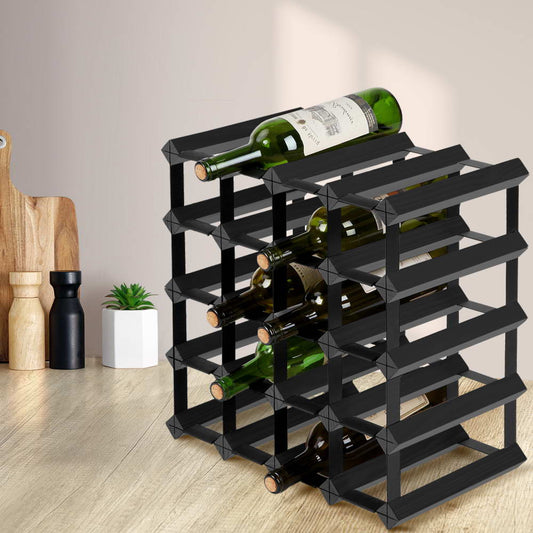 20 Bottle Timber Wine Rack Wooden Storage Wall Racks Holders Cellar Black - Direct On Sale