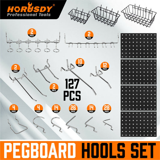4x Peg Boards & 127Pc Pegboard Hooks Set