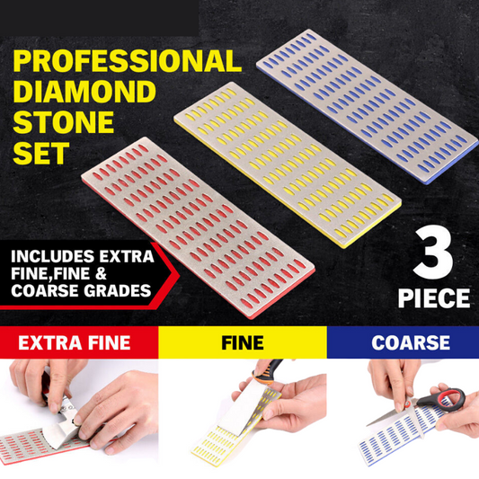 3Pc Diamond Sharpening Stones Set Scissors Knife With 3 Grits