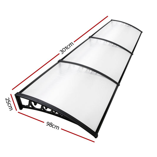 3m x 1m Window Door Awning Shade 1 x 3m - Transparent - Direct On Sale