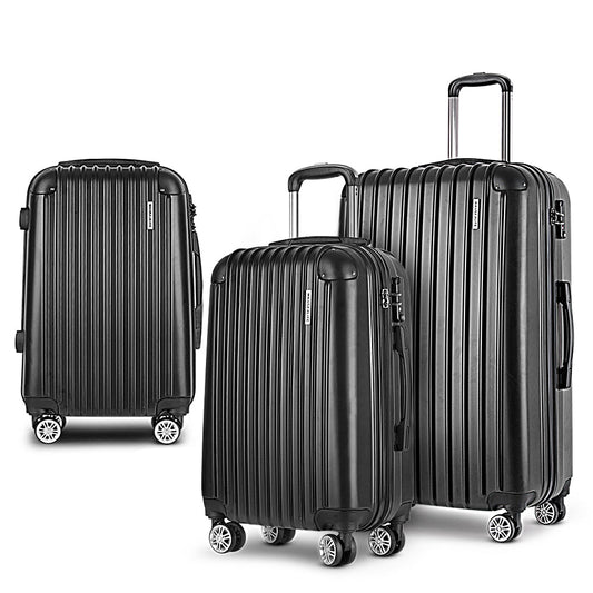 3pcs Luggage Set Travel Suitcase Storage Organiser TSA lock Black - Direct On Sale
