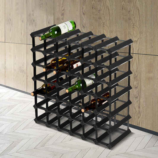 42 Bottle Wine Rack Timber Wooden Storage Holders Cellar Black - Direct On Sale