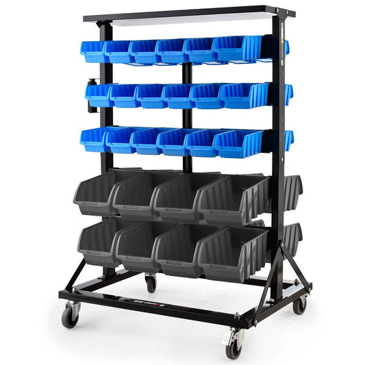 52 Parts Bin Rack Storage System Mobile Double - Sided Industrial Shelving - Blue - Direct On Sale
