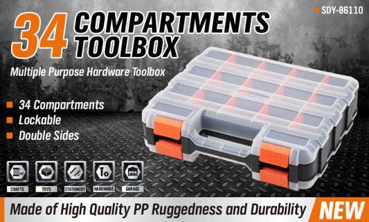 34-Compartment Double Side Organizer Tool Box Parts Storage w/t Dividers