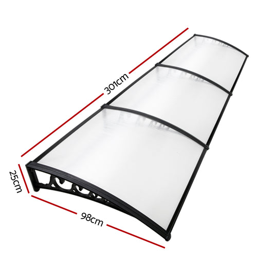 3m x 1m Window Door Awning Shade 1 x 3m - Transparent