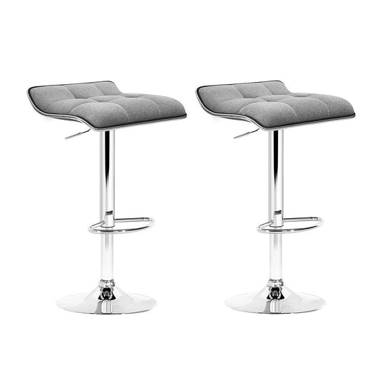 Set of 2 Fabric Bar Stools Swivel Bar Stools- Grey Chrome