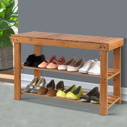 Bamboo Shoe Rack Wooden Seat Bench Organiser
