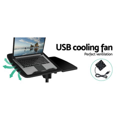 Laptop Table Desk Adjustable Stand With Fan - Black