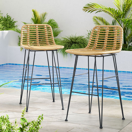 2-Piece Outdoor Bar Stools Wicker Dining Chair Bistro Patio Balcony