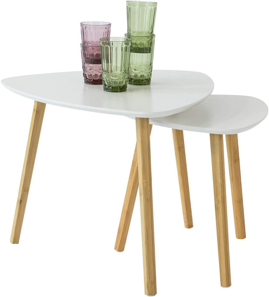 Set of 2 White Side Nesting Small Coffee Tables