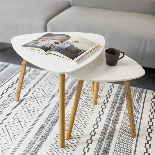 Set of 2 White Side Nesting Small Coffee Tables