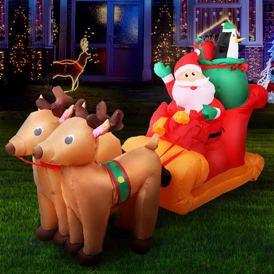 Christmas Inflatable Santa Sleigh 2.2M Illuminated Decorations - Direct On Sale