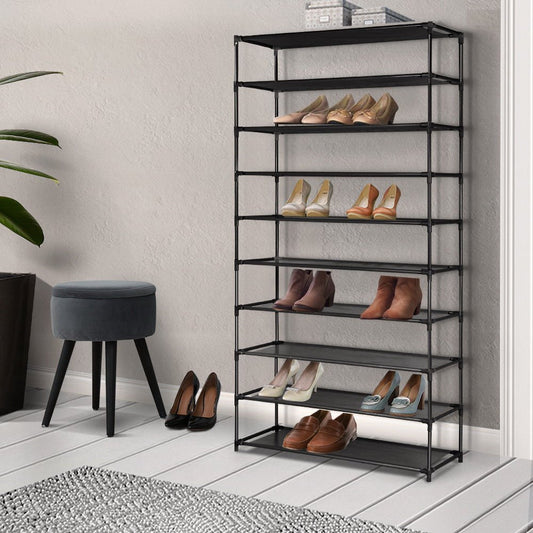 Artiss Shoe Rack 10 - Tier (50 Pair) Shoes Organiser DIY Stackable Organizer Storage Shelf Stand Holder Portable Wardrobe Black - Direct On Sale