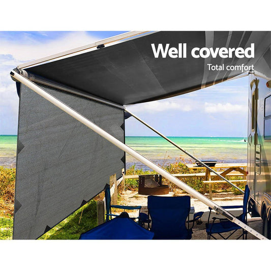 Caravan Camping Privacy Screens 1.95m Roll Out Awning End Wall Side Travel Sun Shade - Direct On Sale