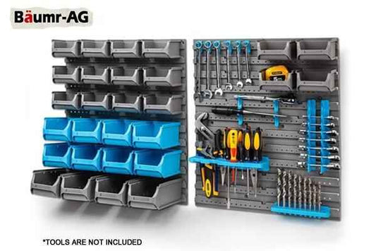 Wall Mounted Tool Parts Storage Bin Rack - 44 PCS Industrial Shelving - Direct On Sale
