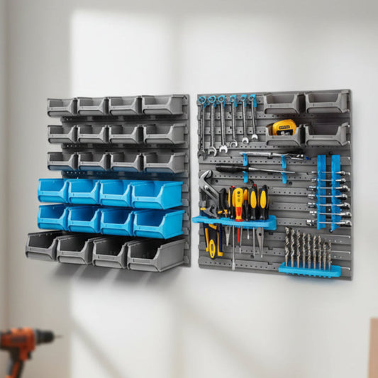 Wall Mounted Tool Parts Storage Bin Rack - 44 PCS Industrial Shelving - Direct On Sale