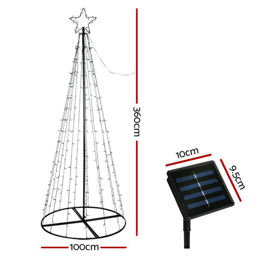 Jingle Jollys Solar Christmas Tree 3.6M LED Xmas Tree 8 Light Modes Warm White - Direct On Sale