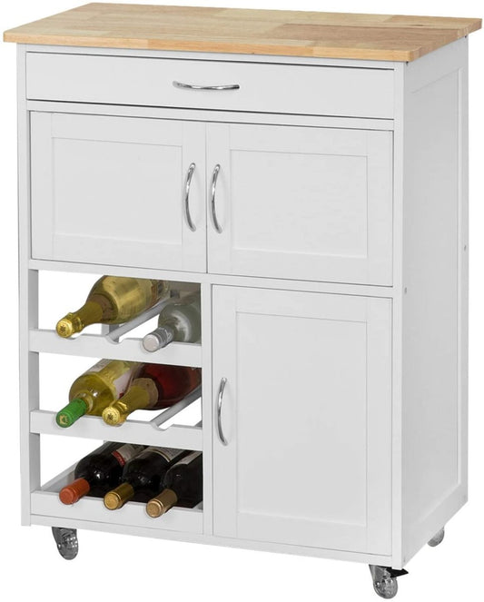 Kitchen Trolley with Wine Racks, Portable Workbench and Serving Cart for Bar or Dining - Direct On Sale