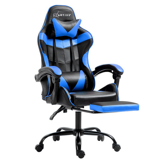 Office Chair Leather Gaming Chairs Footrest Recliner Study Work Blue - Direct On Sale