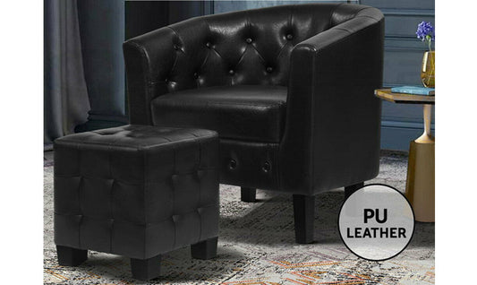Leather Armchair Lounge Chair with Ottoman