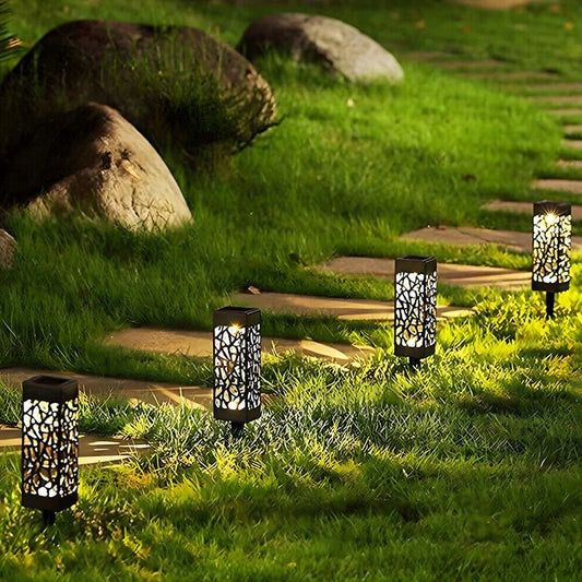 Pack of 4 Cool White Waterproof LED Garden Stake Sensor Ground Lights - Solar Powered - Direct On Sale