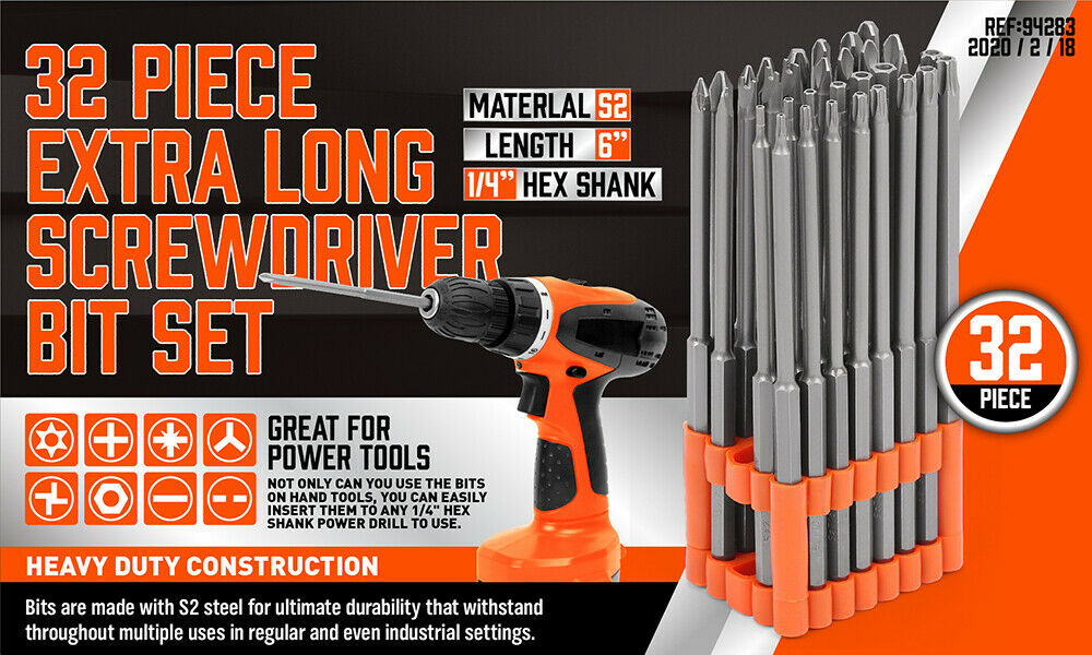 32Pc Extra Long Screwdriver Bit Set Direct On Sale
